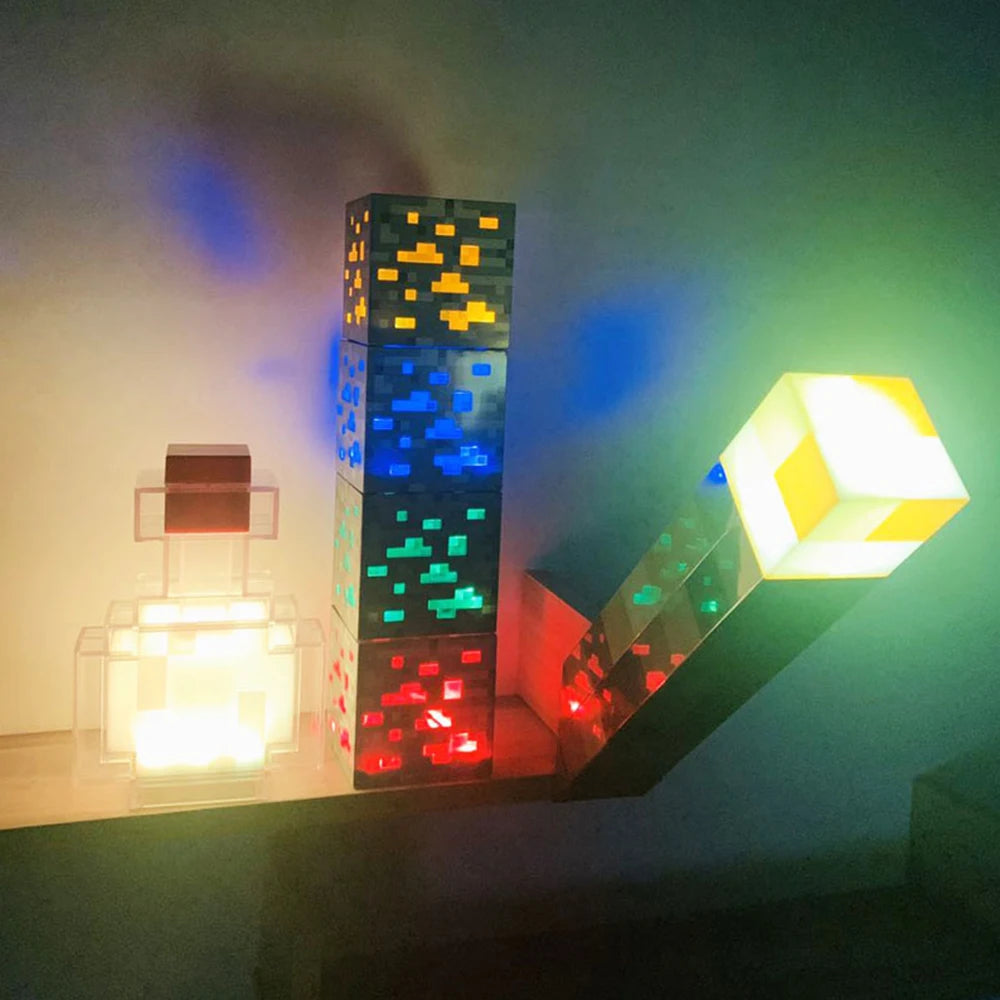 Minecraft Brownstone Torch Lamp 11.5 Inch LED Night Light USB Charging Port - YGSHOP
