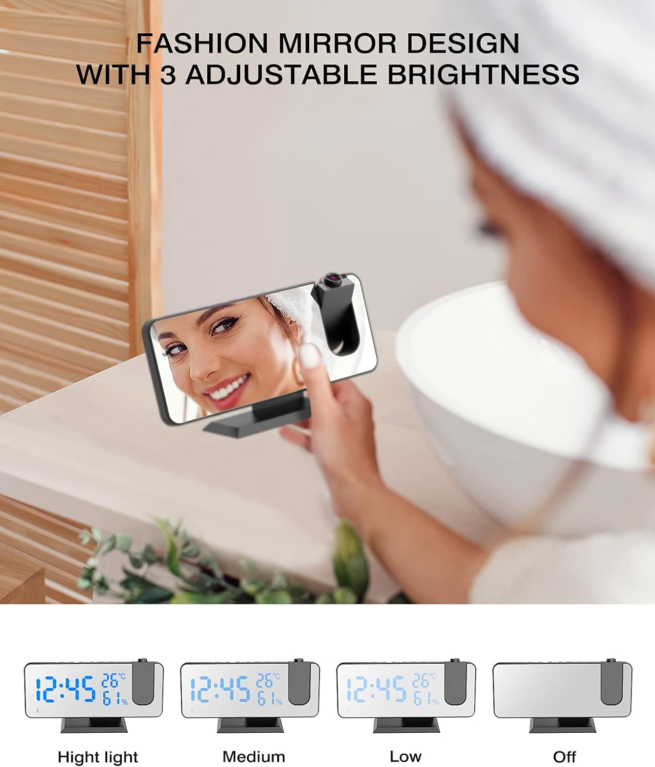Progital - Alarm Clock Projection Digital, Beedove, FM Radio, Dual Alarm Clock with 3 Dimmer, Snooze, Timer, 180° Rotatable Ceiling Projection - YGSHOP