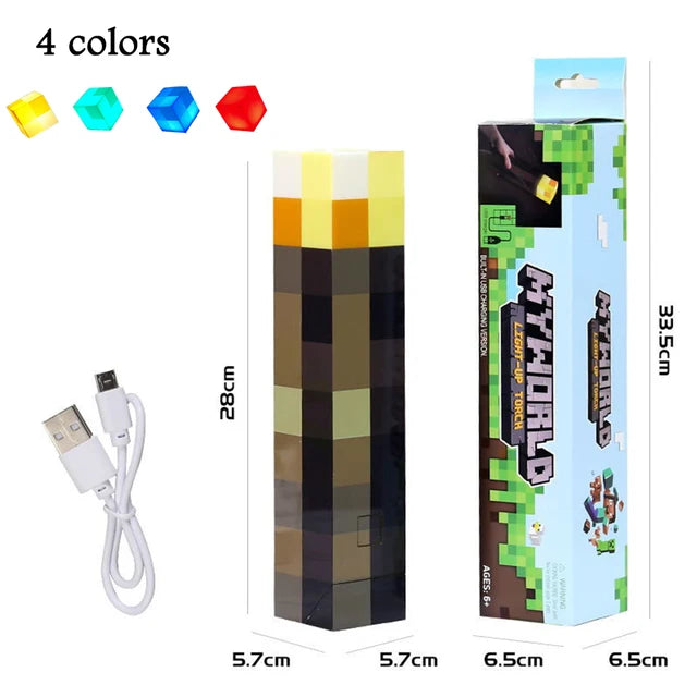 Minecraft Brownstone Torch Lamp 11.5 Inch LED Night Light USB Charging Port - YGSHOP