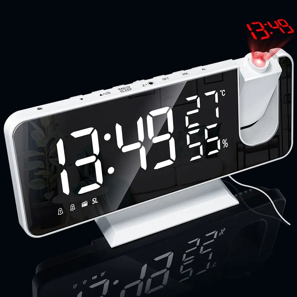 Progital - Alarm Clock Projection Digital, Beedove, FM Radio, Dual Alarm Clock with 3 Dimmer, Snooze, Timer, 180° Rotatable Ceiling Projection - YGSHOP