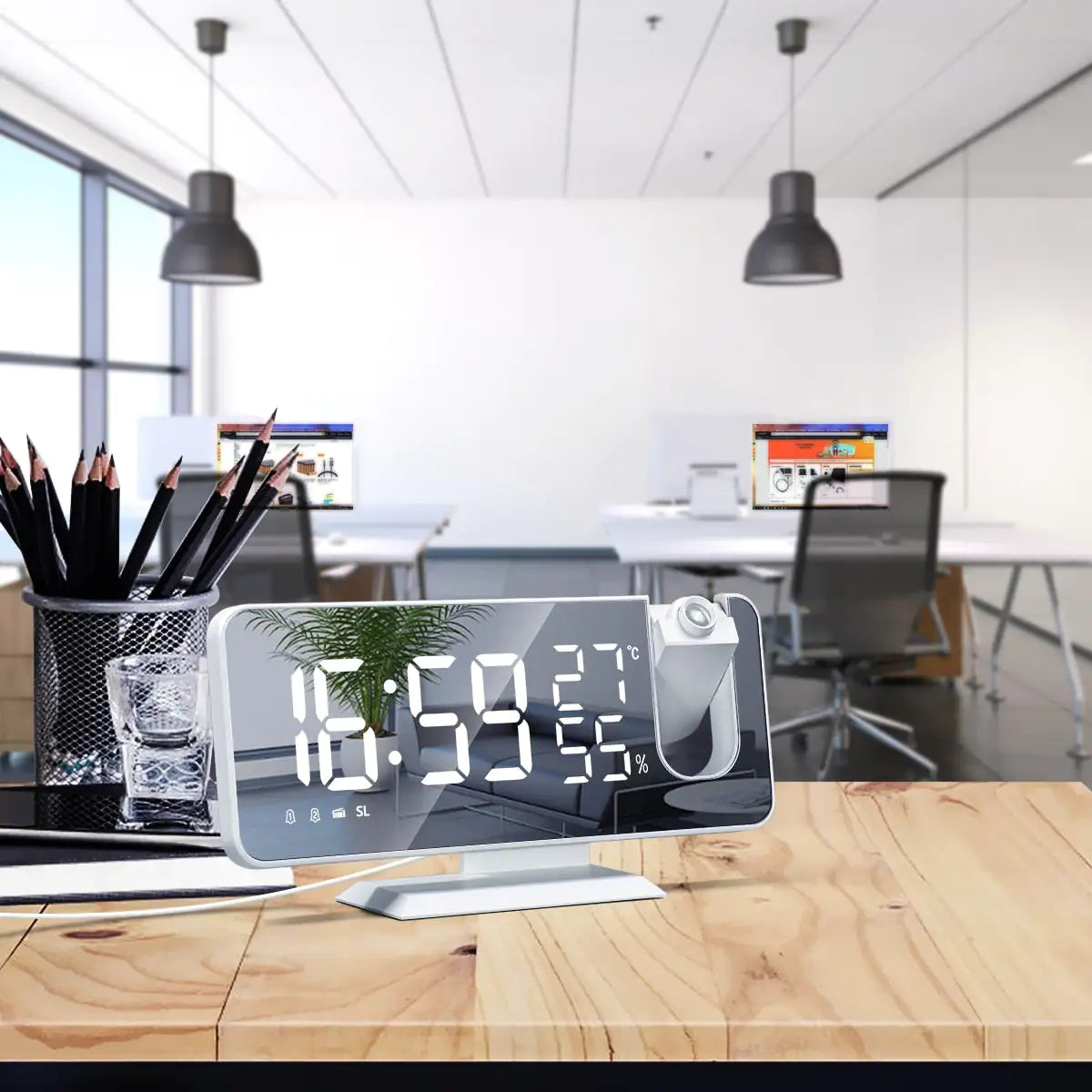 Progital - Alarm Clock Projection Digital, Beedove, FM Radio, Dual Alarm Clock with 3 Dimmer, Snooze, Timer, 180° Rotatable Ceiling Projection - YGSHOP