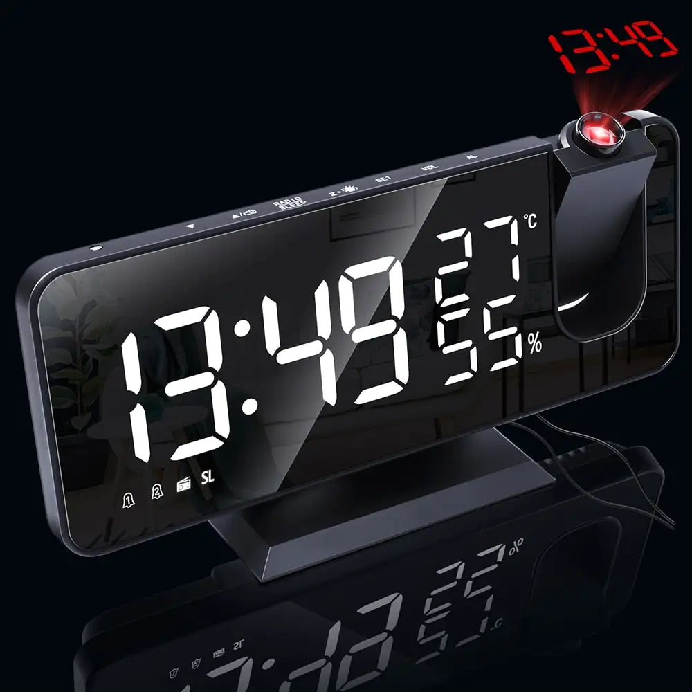 Progital - Alarm Clock Projection Digital, Beedove, FM Radio, Dual Alarm Clock with 3 Dimmer, Snooze, Timer, 180° Rotatable Ceiling Projection - YGSHOP