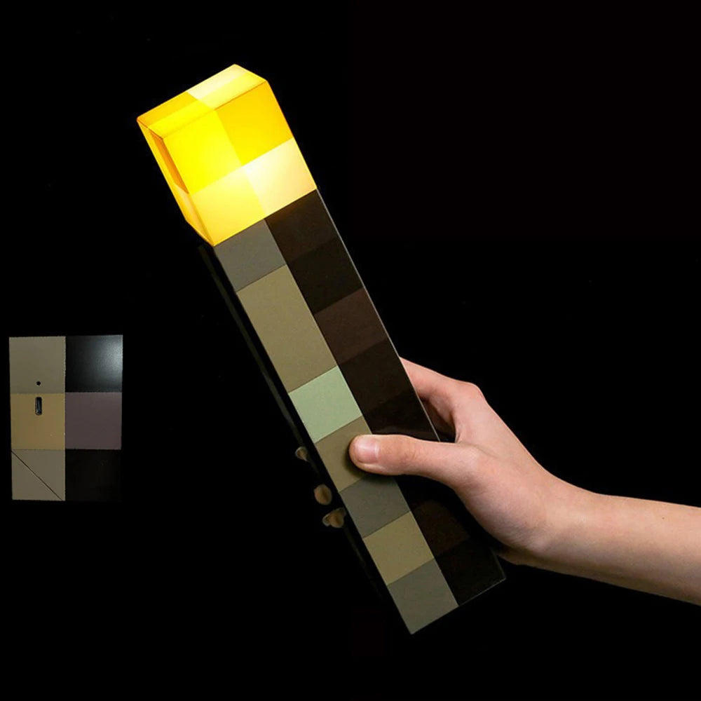 Minecraft Brownstone Torch Lamp 11.5 Inch LED Night Light USB Charging Port - YGSHOP
