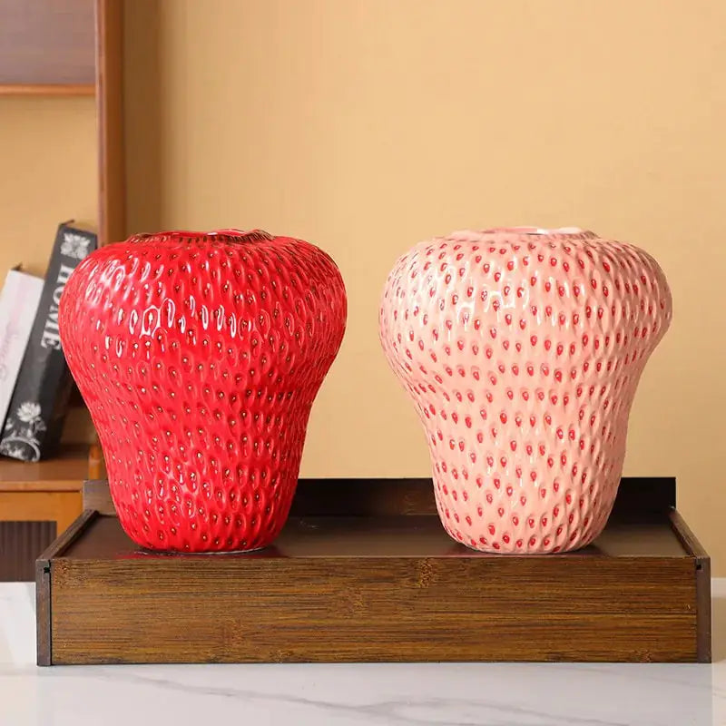 Cartoon Strawberry Ceramic Vase - YGSHOP