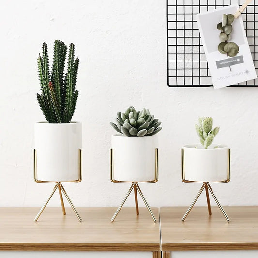 Nordic Style Ceramic Iron Art Vase Minimalism Flower Vases Home Decoration Green Plant Flowerpot - YGSHOP