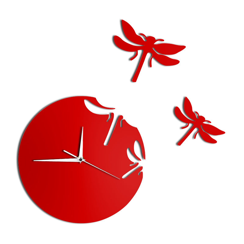 1 Set Acrylic Dragonfly Clock 3D Clock Ornament Art Wall Hanging Clock Living Room Decor