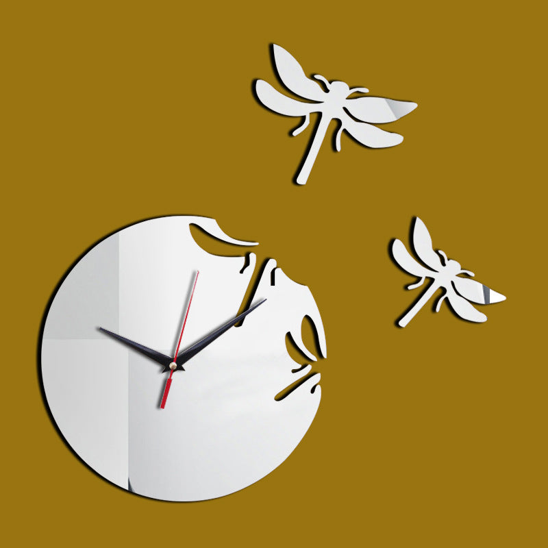 1 Set Acrylic Dragonfly Clock 3D Clock Ornament Art Wall Hanging Clock Living Room Decor