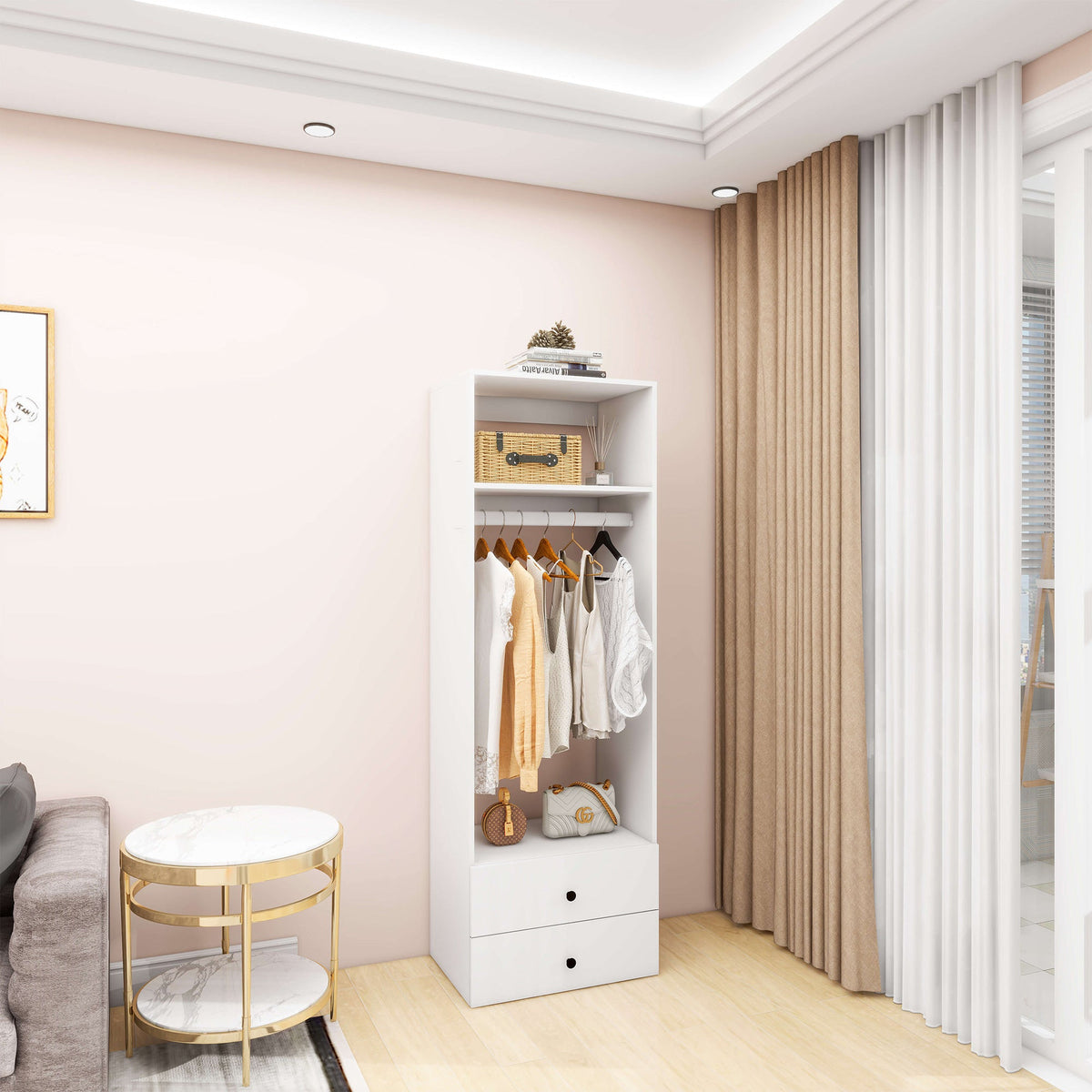 A2 Modular Wooden Closet Organizer System,Clothes Organizer, Closet System with 1 Closet Shelves, Closet Organizer System with 2 Closet Drawers for Clothes Storage, Walk in Closet Organizers and Storage, Closet(24"W x 16"D x 71"H)