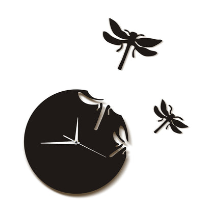 1 Set Acrylic Dragonfly Clock 3D Clock Ornament Art Wall Hanging Clock Living Room Decor