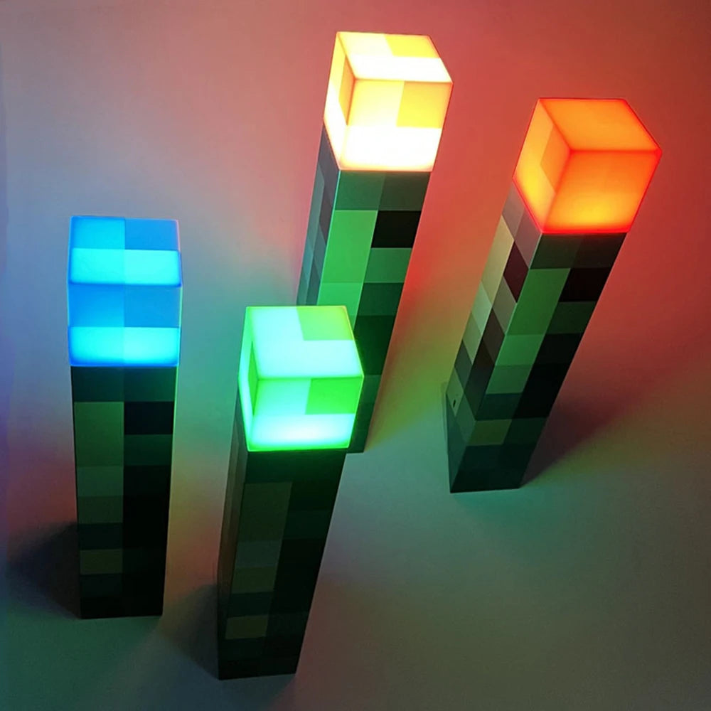 Minecraft Brownstone Torch Lamp 11.5 Inch LED Night Light USB Charging Port