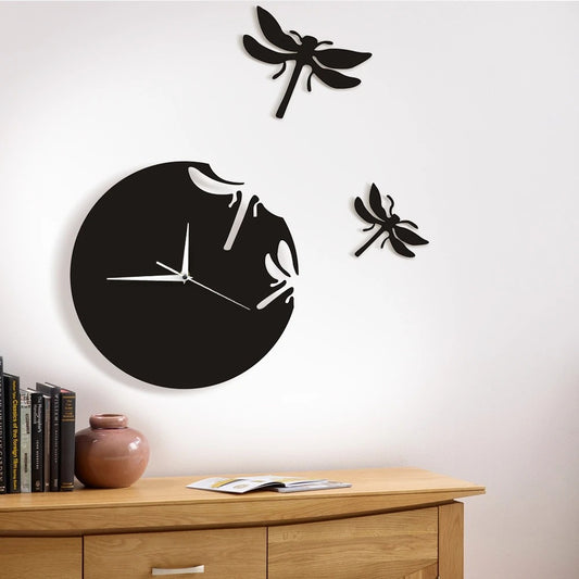 1 Set Acrylic Dragonfly Clock 3D Clock Ornament Art Wall Hanging Clock Living Room Decor