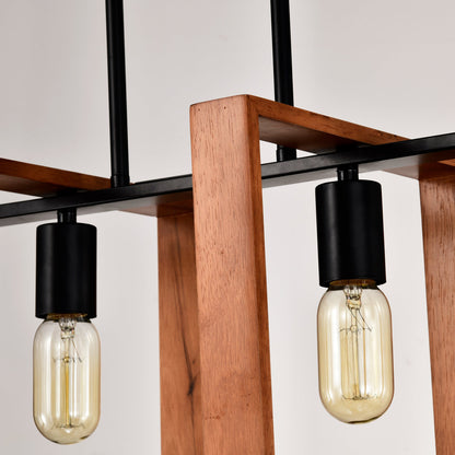 4-Light Kitchen Island Lights Pendant Light Farmhouse Dining Room Light Fixture, Rustic Wood And Black Metal Rectangular Chandelier, Hanging Lighting For Living Room,Conference Room, Home Office