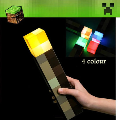 Minecraft Brownstone Torch Lamp 11.5 Inch LED Night Light USB Charging Port