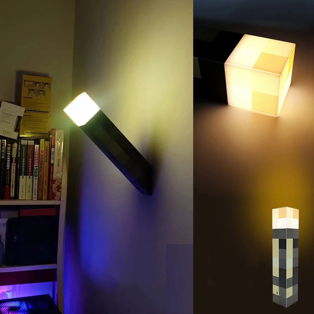 Minecraft Brownstone Torch Lamp 11.5 Inch LED Night Light USB Charging Port